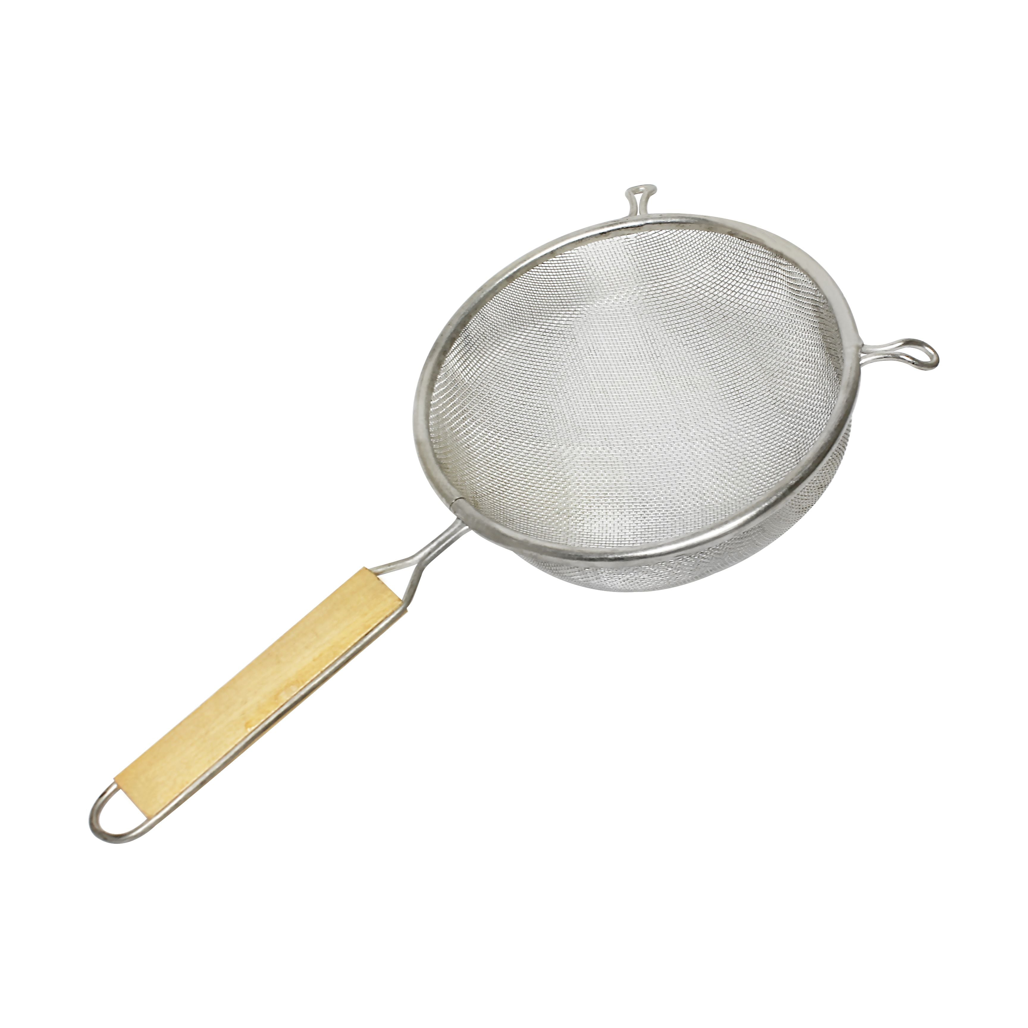 Thunder Group Fine Single Mesh Strainer with Flat Wooden Handle