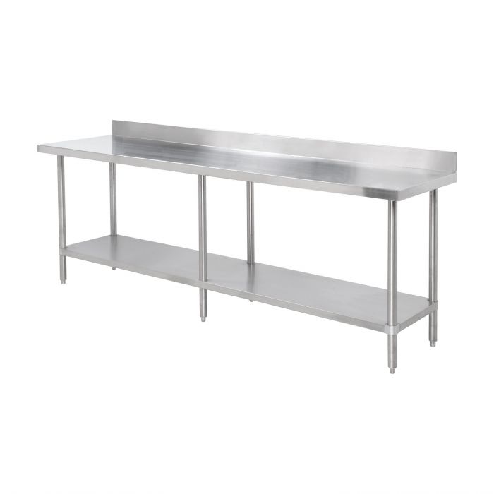 Thunder Group SLWT43084F4, 30" X 84" X 35", 430 Stainless Steel Worktable, Flat Top With 4" Backsplash
