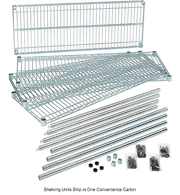 Nexel Wire Shelving Kit 48"W x 18"D x 74"H Chrome 4 Shelves & Poles NSF