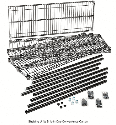 Nexel Wire Shelving Kit 48"W x 18"D x 74"H Black Epoxy 4 Shelves & Poles NSF