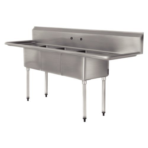 Three Compartment Commercial Sink With Drainboard 9" Splashback
