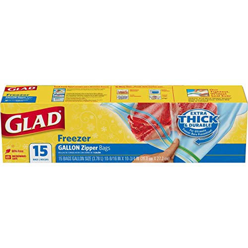 Glad Zipper Food Storage Freezer Bags - Gallon Size - 15 Count (Package May Vary)