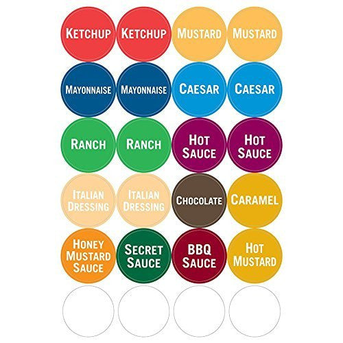 FIFO Bottle Sauce Label Sheet - 10 Assorted Sauces and 4 Blank Labels