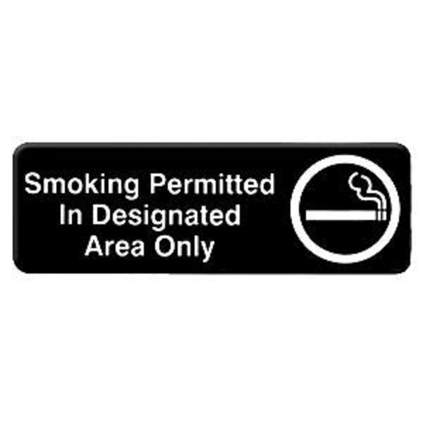 Thunder Group PLIS9327BK 9" x 3" Information Sign With Symbols, Smoking Permitted In Designated Areas Only