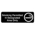Thunder Group PLIS9327BK 9" x 3" Information Sign With Symbols, Smoking Permitted In Designated Areas Only
