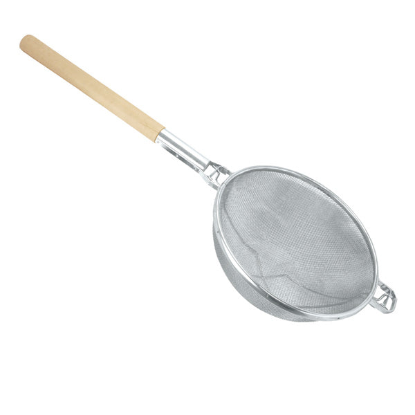 Thunder Group Reinforced Fine Double Mesh Strainer with Round Wooden Handle