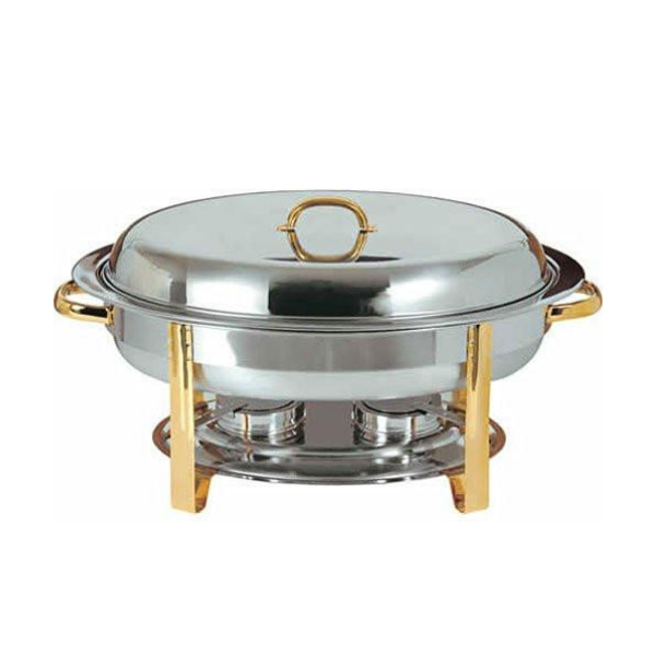 Update International (DC-3) 6 Qt Stainless Steel Oval Gold-Accented Chafer