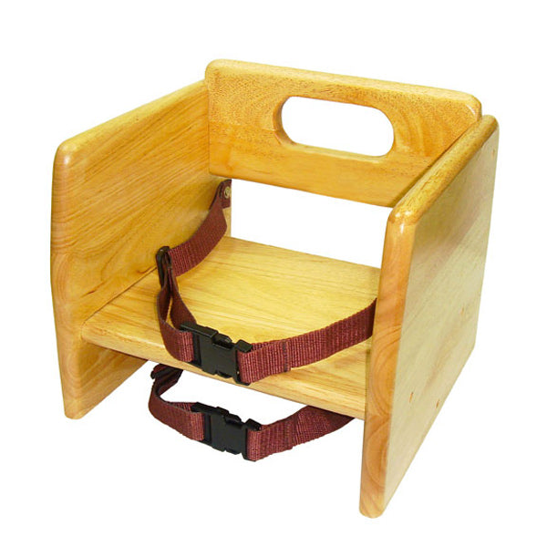 Thunder Group WDTHBS018 Natural Wood Stacking Booster Seat With Seat Belt On 2 Sides Of Chair & Bottom Of Seat