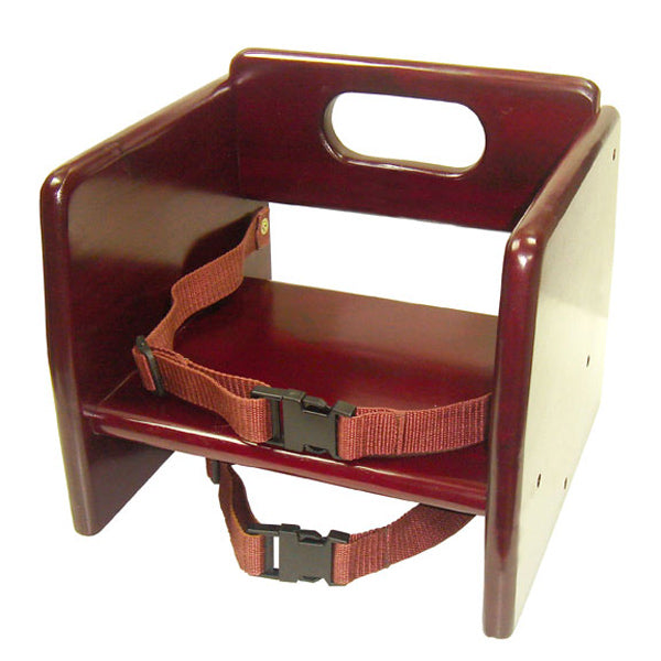 Thunder Group WDTHBS020 Mahogany Wood Stacking Booster Seat With Seat Belt On 2 Sides Of Chair & Bottom Of Seat