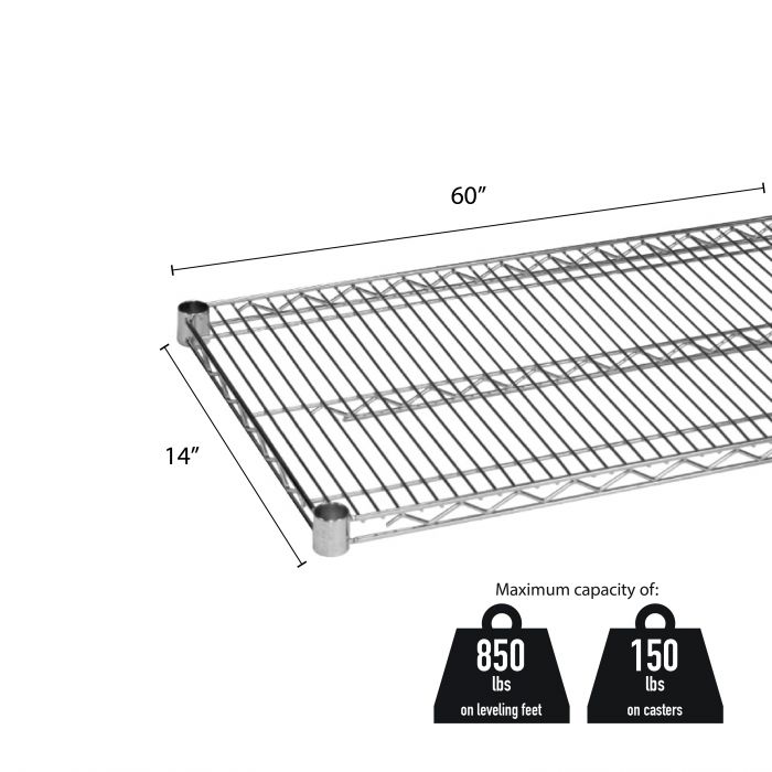 Thunder Group CMSV1460 Chrome Plated Wire Shelves 14" x 60" With 4 Set Plastic Clip