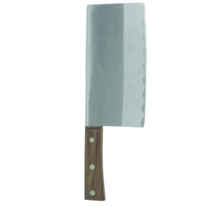 Thunder Group JAS010055B Stainless Steel Angled Cleaver with Riveted Wood Handle