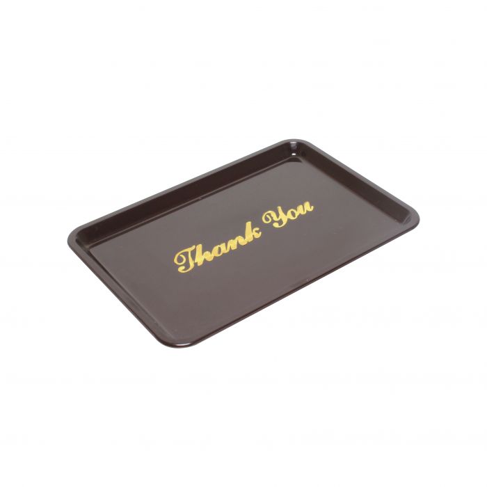 Thunder Group PLPT046BR Brown Tip tray with Gold Imprinted "Thank you" - 12/Pack