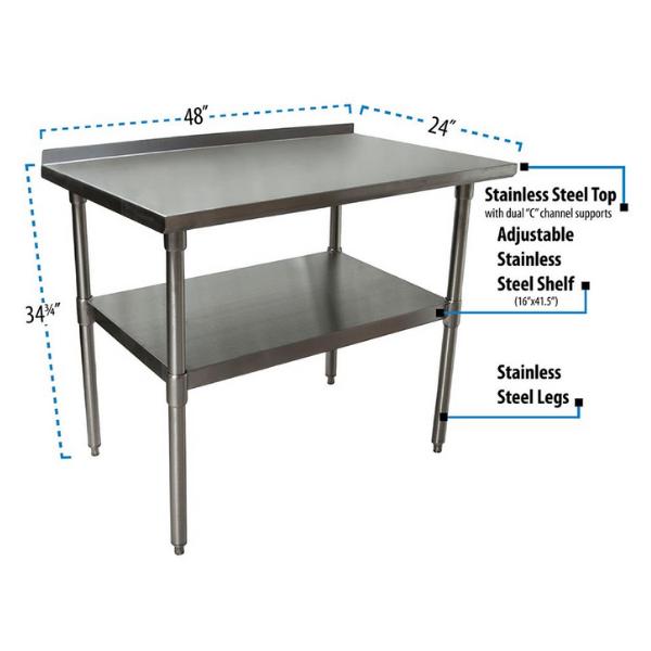 BK Resources (SVTR-4824) 48" X 24" T-430 18 GA Table Stainless Steel Top with 1.5" Riser