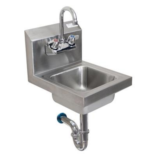 BK Resources (BKHS-W-SS-PT-G) SM Space Saver Hand Sink 2 Hole With Faucet P-Trap