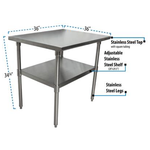 BK Resources (QVT-3636) 14 GA. T-304 36 X 36 Table Stainless Steel Base