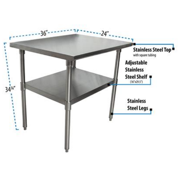 BK Resources (CVT-3624) 16 GA. T-304 36 X 24 Table Stainless Steel Base