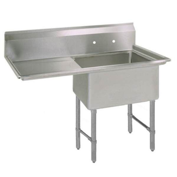 BK Resources 1 Compartment Sink 16 X 20 X 12D 18" Left DB With Stainless Steel Legs & Bracing