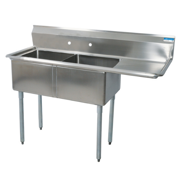 BK Resources 2 Compartment Sink 18 X 18 X 12D 18" Right Drainboard