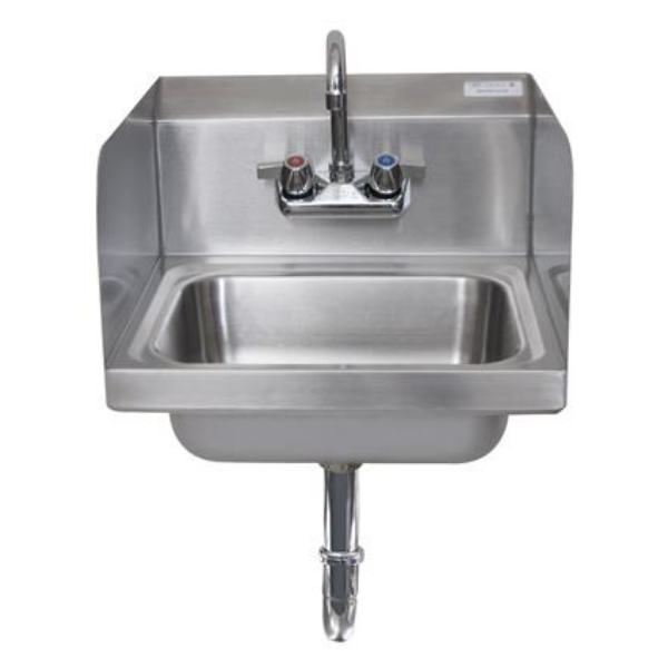 BK Resources (BKHS-W-1410-SS-PT-G) SM Hand Sink 2 Hole With Side Splashes Faucet P-TR