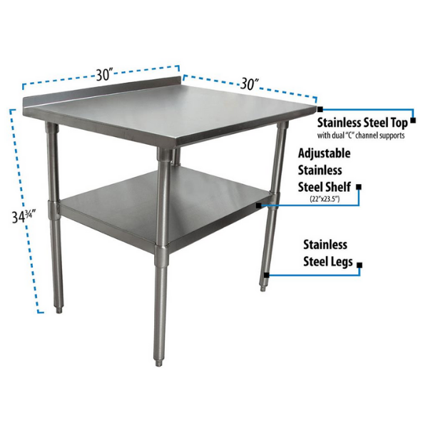 BK Resources (SVTR-3030) 30" X 30" T-430 18 GA Table Stainless Steel Top with 1.5" Riser