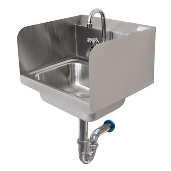 BK Resources (BKHS-W-1410-SS-PT-G) SM Hand Sink 2 Hole With Side Splashes Faucet P-TR