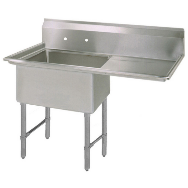 BK Resources 1 Compartment Sink 16 X 20 X 12D 18" Right DB With Stainless Steel Legs & Bracing