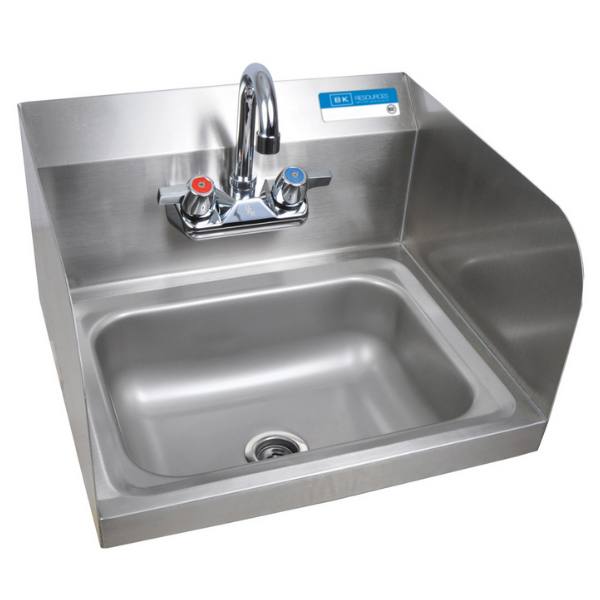 BK Resources (BKHS-W-1410-SS-P-G) SM Hand Sink 2 Hole With Side Splashes With Faucet