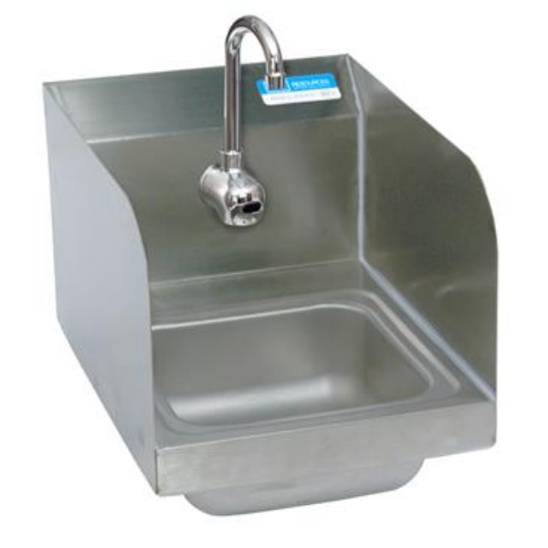 BK Resources (BKHS-W-SS-1-SS-P-G) SM Space Saver Hand Sink 1 Hole With Side Splashes