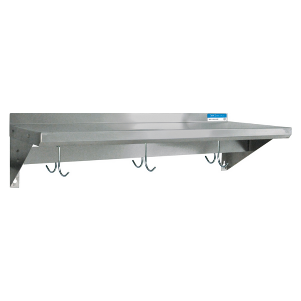 BK Resources (BKWSE-1272-PR) 12 x 72 Stainless Steel T-430 18 GA Wall Shelf With Pot Rack