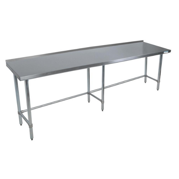 BK Resources (SVTROB-9630) 96" X 30" T-430 18 GA Table Stainless Steel 1.5" Riser Open Base