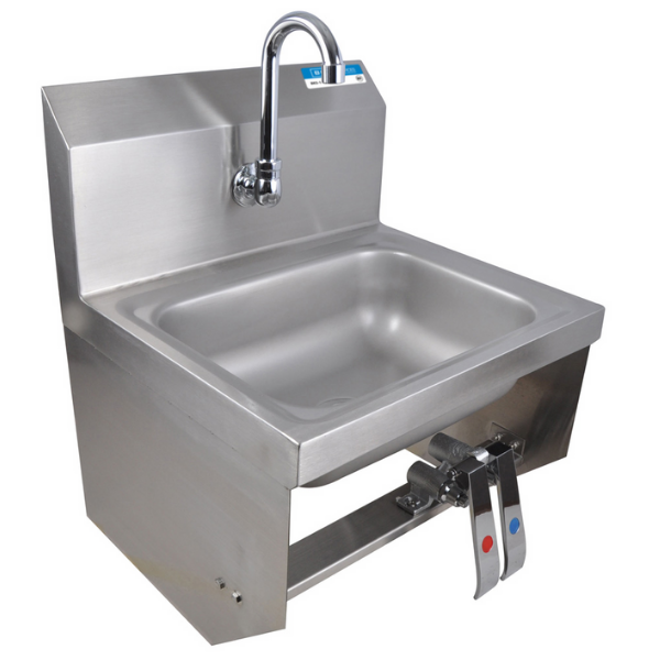 BK Resources (BKHS-W-1410-1-BKKPG) SM Hand Sink 1 Hole W Knee Valve Bracket With Faucet