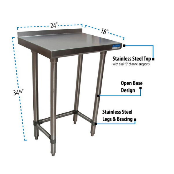 BK Resources (VTTROB-1824) 18" X 24" T-430 18 GA Table Stainless Steel 1.5" Riser Open Base