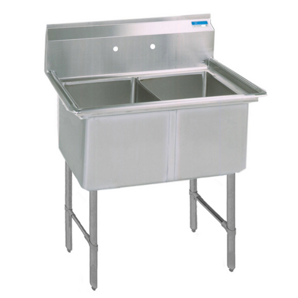 BK Resources 2 Compartment Sink 18 X 18 X 12D No Drainboards With Stainless Steel Legs & Bracing