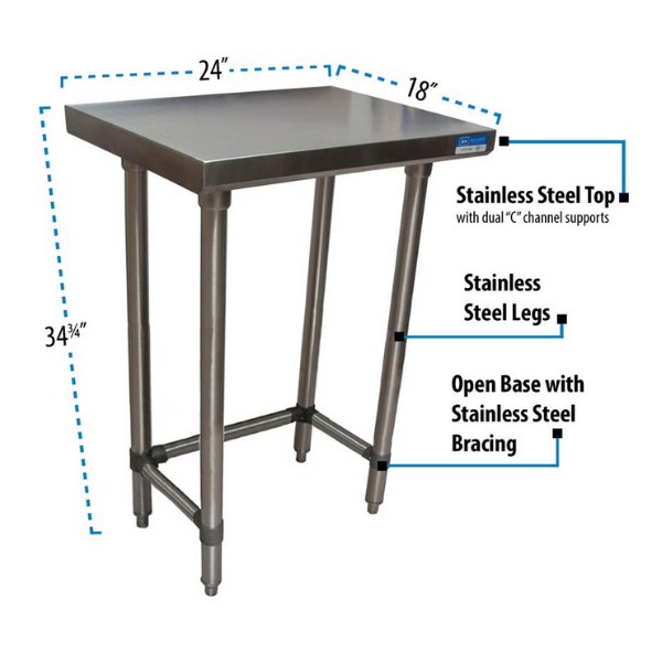 BK Resources (SVTOB-1824) 18" X 24" T-430 18 GA Stainless Steel Table Top Open Base