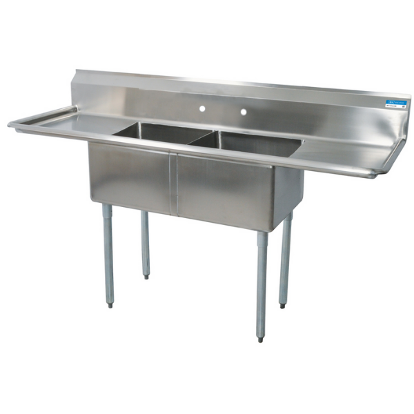 BK Resources 2 Compartment Sink 20 X 20 X 12D 2-18" Dual Drainboards