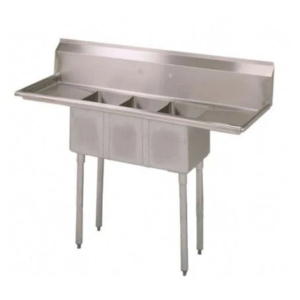 BK Resources BKS-3-1014-1015T 3-Compartment Sink, Left and Right Drainboards | 60" Length