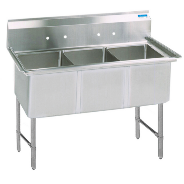 BK Resources 3 Compartment Sink 24 X 24 X 14D No Drainboards With Stainless Steel Legs & Bracing