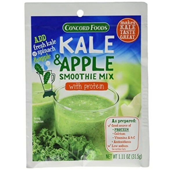 Concord Foods Kale & Apple Smoothie Mix with Protein (Pack of 6 ) 1.11 oz Packets