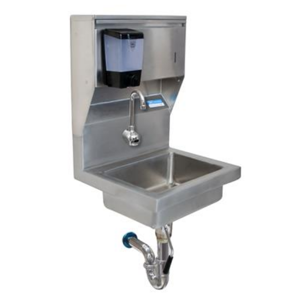 BK Resources (BKHS-W-1410-1-4DTDLA) SM Hand Sink 1 Hole With Towel Dispenser Faucet Lever