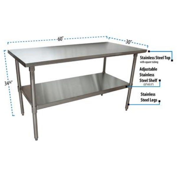 BK Resources (QVT-6030) 14 GA. T-304 60 X 30 Table Stainless Steel Base
