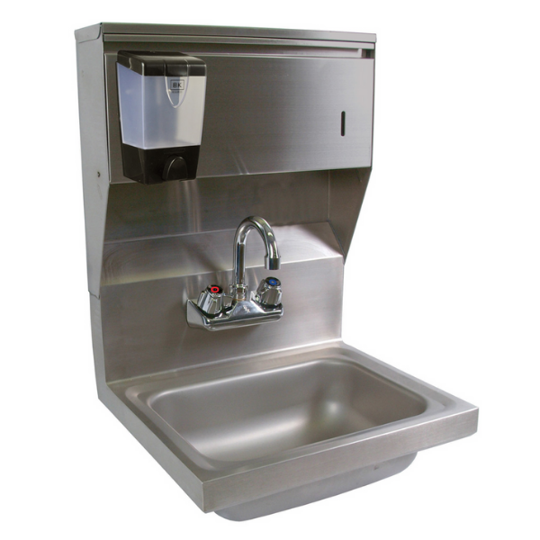 BK Resources (BKHS-W-1410-4D-TD-PG) SM Hand Sink 2 Hole With Towel Dispenser & Faucet