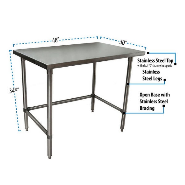 BK Resources (SVTOB-4830) 48" X 30" T-430 18 GA Stainless Steel Table Top Open Base