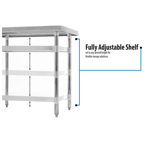 BK Resources (QVT-8424) 14 GA. 84 X 24 Table Stainless Steel Top 18 GA Stainless Steel Shelf