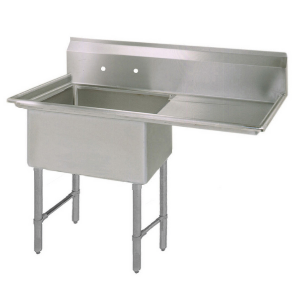 BK Resources 1 Compartment Sink 24 X 24 X 14D 24" RIGHT DB With Stainless Steel Legs & Bracing