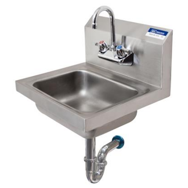 BK Resources (BKHS-W-1410-PT-G) SM Hand Sink 2 Hole With Faucet P-Trap