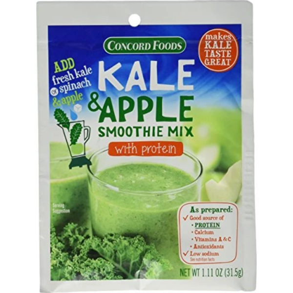 Concord Foods Kale & Apple Smoothie Mix with Protien (Pack o 4) 1.11 oz Packets
