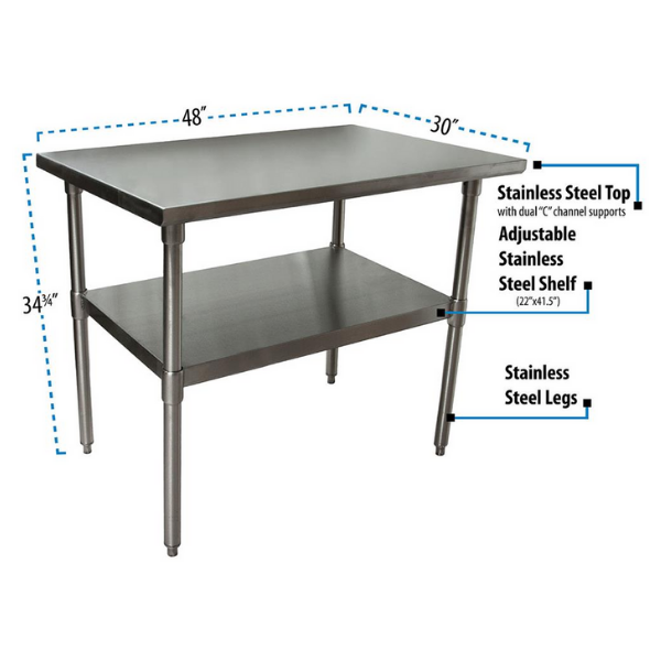 BK Resources (SVT-4830) 48" X 30" T-430 18 GA Stainless Steel Table Top and Base