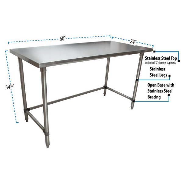 BK Resources (VTTOB-6024) 60" X 24" T-430 18 GA Stainless Steel Table Top Open Base