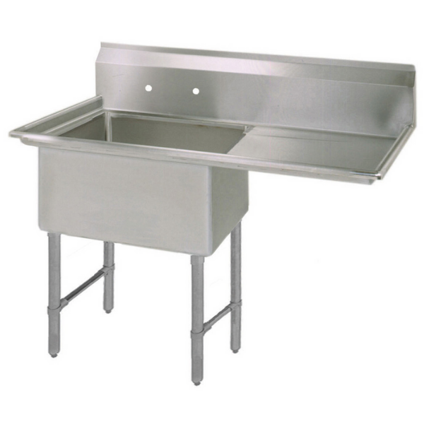BK Resources 1 Compartment Sink 18 X 18 X 12D 18" RIGHT DB With Stainless Steel Legs & Bracing