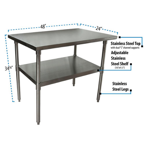 BK Resources (SVT-4824) 48" X 24" T-430 18 GA Stainless Steel Table Top and Base